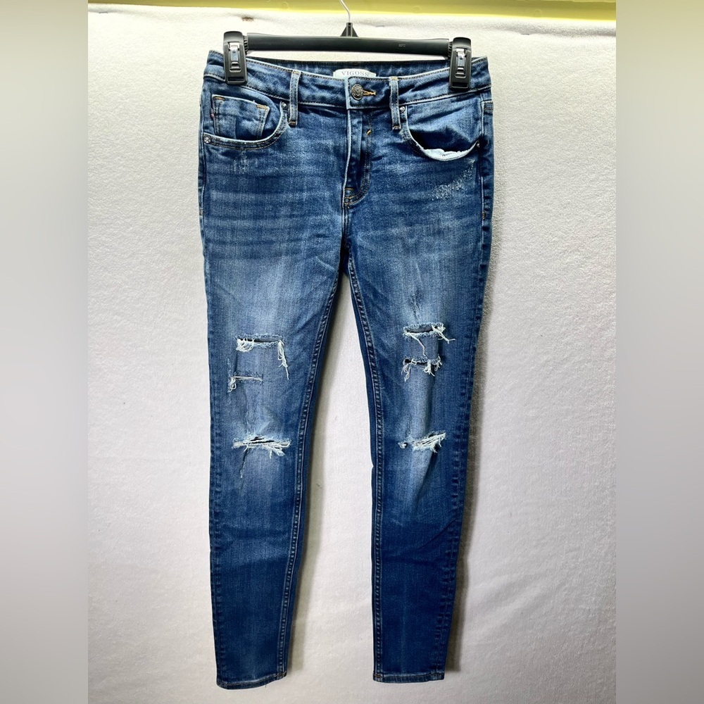 Vigoss Distressed Jagger Skinny Jeans Womens 26 Waist Blue Denim Stretch 2480‎